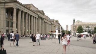 Real german street Casting with a sensual african haired bimbo