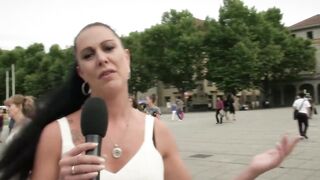 Real german street Casting with a sensual african haired bimbo