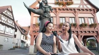 Real german street Casting with a sensual african haired bimbo
