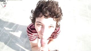 LinaLynn's vacation flirt escalates - bareback sex at the hotel pool! Hopefully nobody catches me!