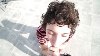 LinaLynn's vacation flirt escalates - bareback sex at the hotel pool! Hopefully nobody catches me!