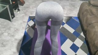 19 Year Old does yoga with sex toy in   finger fuck after