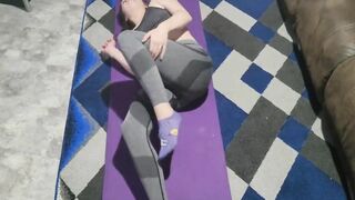 19 Year Old does yoga with sex toy in   finger fuck after