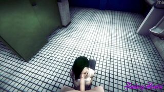 Cyber Emo 2077 Animated Sex inside a Outside Bathroom fellatio sucking off a long cock with cum inside her mouth and jizzed into cunt