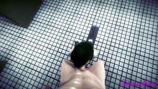 Cyber Emo 2077 Animated Sex inside a Outside Bathroom fellatio sucking off a long cock with cum inside her mouth and jizzed into cunt
