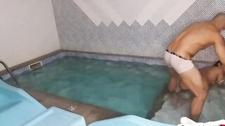 Mike Bae calls the beauty lady Bae from her mullher Danny Bae, to go to the Royal Suite, and they pounded everywhere inside the pool