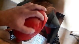 Laura On Heels wears leather body, boots over the knees and tights. Hard oral sex deeply point of view.