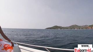 Thin amateur Thai 19 year old Cherry nailed on a boat public into doggy style