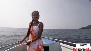 Thin amateur Thai 19 year old Cherry nailed on a boat public into doggy style