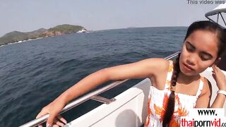 Thin amateur Thai 19 year old Cherry nailed on a boat public into doggy style