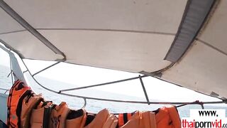 Thin amateur Thai 19 year old Cherry nailed on a boat public into doggy style