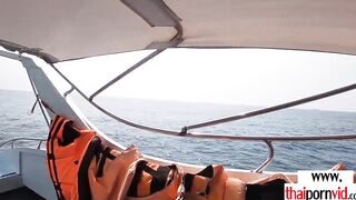 Thin amateur Thai 19 year old Cherry nailed on a boat public into doggy style