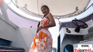 Thin amateur Thai 19 year old Cherry nailed on a boat public into doggy style
