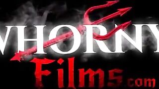 Long fake hooters slut inside pvc butt showing off while sucking off a long penis -WHORNYFILMS.COM