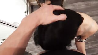 Quickie bj and unprotected, risky sex with a stranger cunt with mouth inside the restroom at home party.