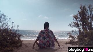 Flexible cougar Daniella Smith doing her daily naked yoga outside