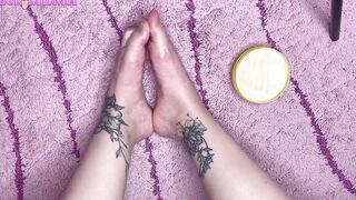 Feet Rubs with Cream Closeup - Toes Bondage