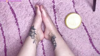 Feet Rubs with Cream Closeup - Toes Bondage