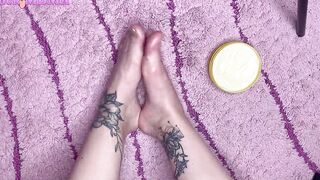 Feet Rubs with Cream Closeup - Toes Bondage