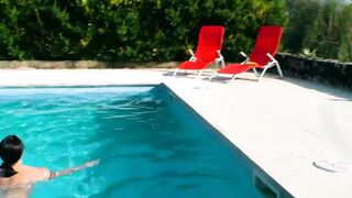 Public Pool Sex with a dark haired German Teens with tiny melons