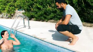 Public Pool Sex with a dark haired German Teens with tiny melons