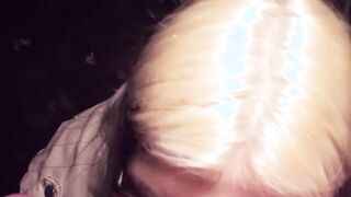 German blonde bimbo with glasses screwed outdoors during the point of view Date