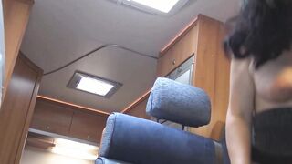 Big Titted German Skank fucks inside the camper van