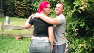 Curvy German Goddess with long natural Boobies banged outside