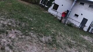 Sexual German Cougar with glasses fucks outdoors point of view