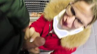 Sexual German Cougar with glasses fucks outdoors point of view