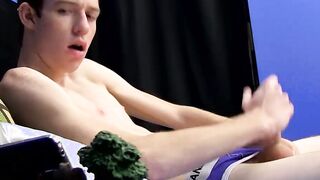 Cute horny twink Dennise likes stroking while on the phone