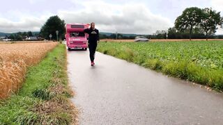 Sensual dark hair Joggerin wanna banged! with the Bro into the camper van