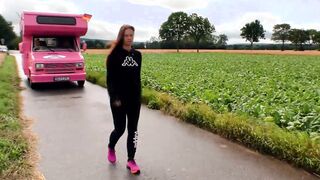 Sensual dark hair Joggerin wanna banged! with the Bro into the camper van