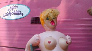 Short haired Grman Housewife with long boobies nailed inside a Camper Van