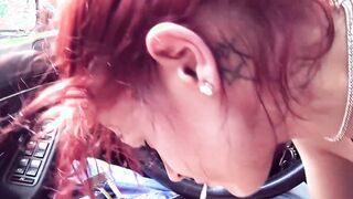 Slim red haired German hoe picked up outdoors