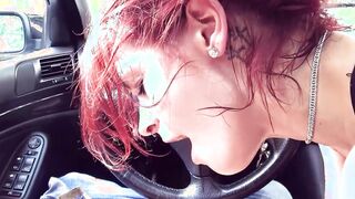 Slim red haired German hoe picked up outdoors