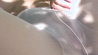 Petite blonde 18 into white Nylons fucks outside