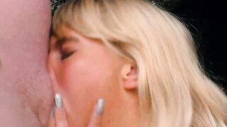 Slim blonde bimbo with tiny jugs seduced into a role play