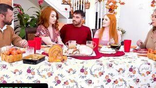 Red Haired Stepsisters Arietta Adams & Cherry Fae Share Stud After Thanksgiving Lunch - FamilyStrokes Skank two