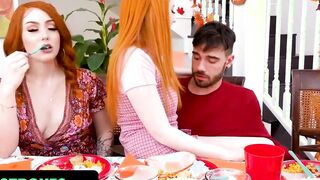 Red Haired Stepsisters Arietta Adams & Cherry Fae Share Stud After Thanksgiving Lunch - FamilyStrokes Skank two