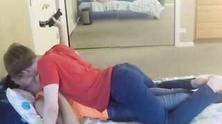 Homemade bareback session with two cute twinks jizzing