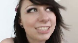 Slutty Dark Haired Gets Her Bald Snatch Fucked By A Long White Cock