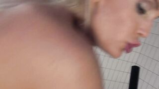 german blonde fitness teenie into white stockings plowed inside nylons