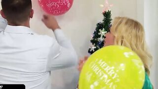 FamilyStrokes - Freaky 19 Yo Grind Her Juicy Snatch While Her Stepdad Into Santa Suit Pounds Her Stepmom