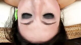 babe dark haired teenie at anal three-way with cum inside mouth shot