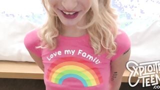 She is 18, blonde, and is licking ass on camera