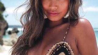 Putri Cinta slowly removing her bikini while touching her bum hole