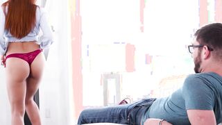 Redhead young babe Ornella Morgan performs amazing blowjob