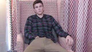 James enjoys stroking his massive dick and cums on time