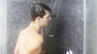 Jasper Robinson enjoys jerking his cock while showering